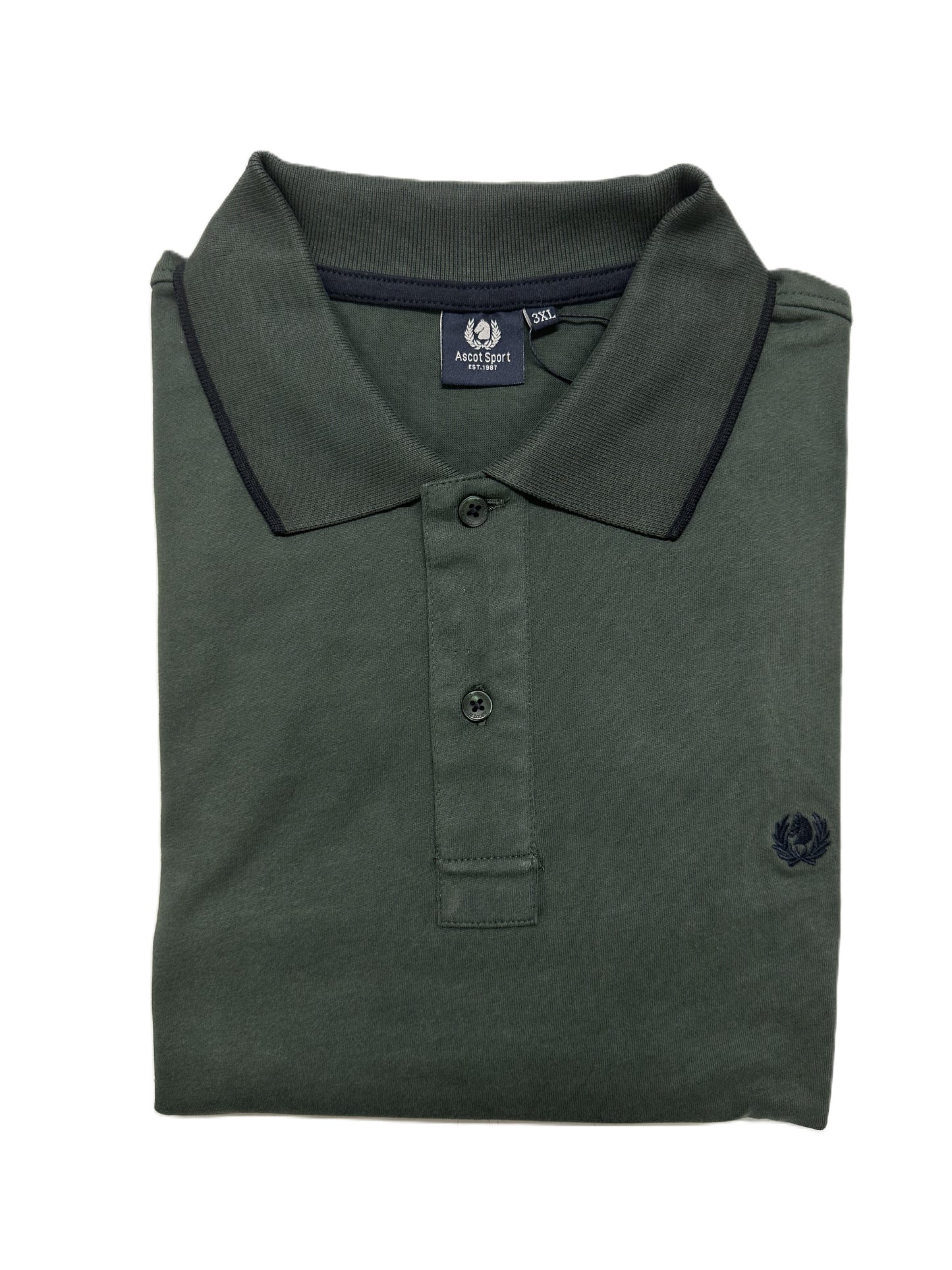 Polo Manica Lunga Caldo Cotone Taglie Forti Ascot 81-517 Verde 74