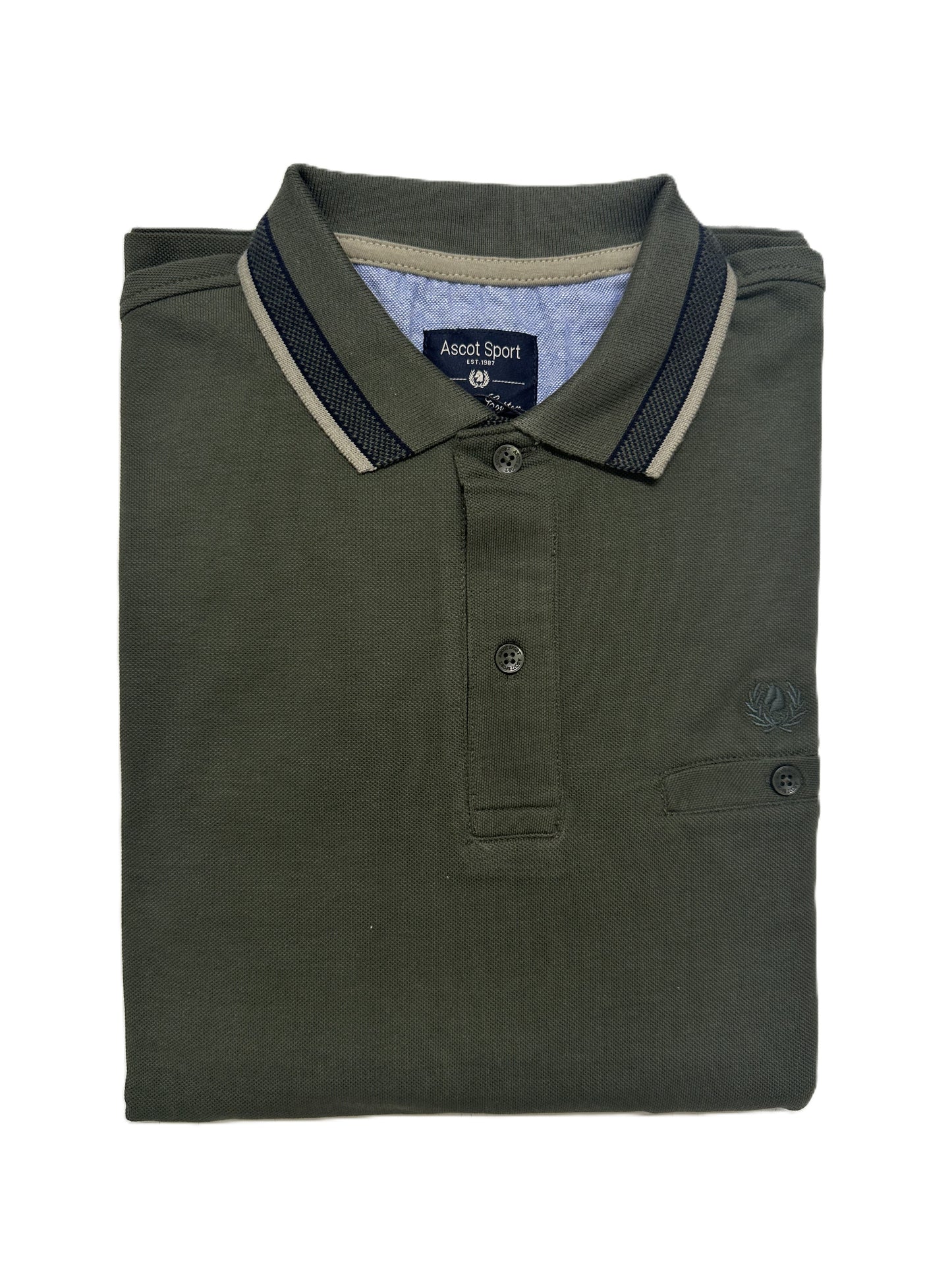 Polo Manica Lunga con Taschino in Caldo Piquet Ascot 87-303 Militare 72