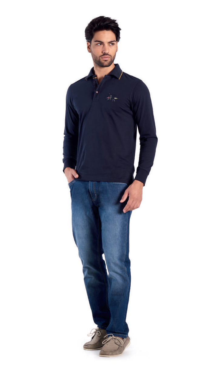 Polo Manica Lunga 21M9201 Be board Blu - Blocco94