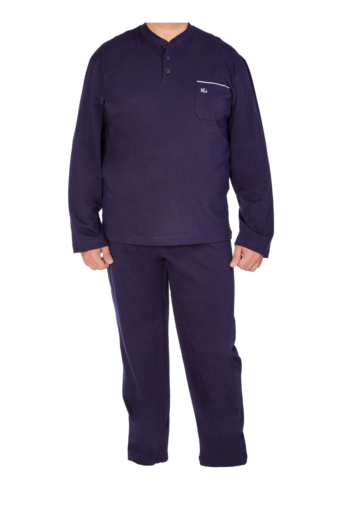 Pigiama Manica Lunga Maglia Serafino Taglie Forti Blu - Blocco94