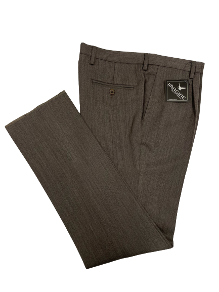 Pantalone Pura Lana Jaspè Taglie Forti Classico con Pence Marrone - Blocco94