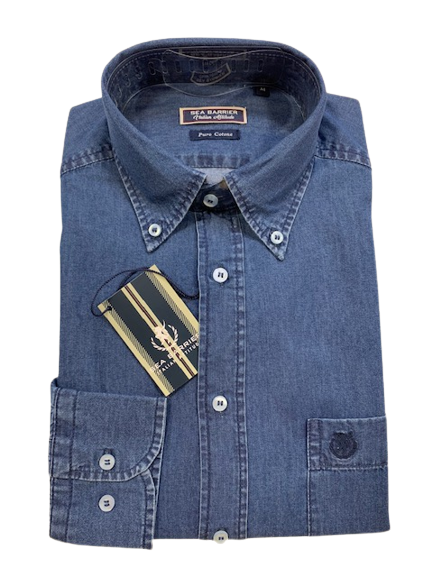 Camicia Jangol Manica Lunga Sea Barrier Taglie Forti Denim Scuro - Blocco94