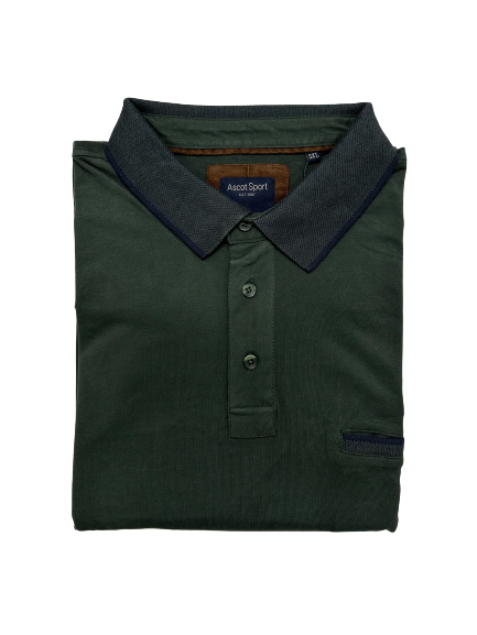 Polo Manica Lunga Caldo Cotone con Taschino Taglie Forti Ascot 15681-518 Verde 72 - Blocco94