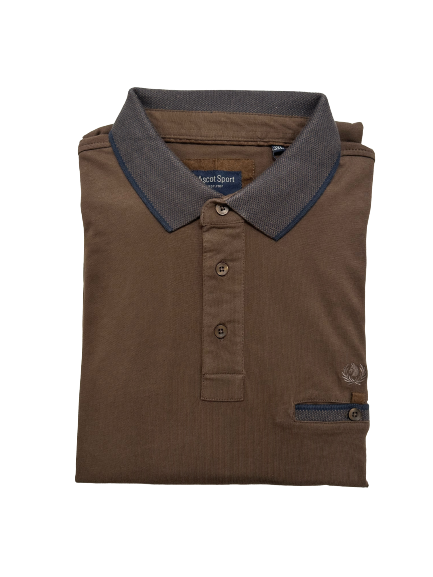 Polo Manica Lunga Caldo Cotone con Taschino Taglie Forti Ascot 15681-518 Marrone 90 - Blocco94