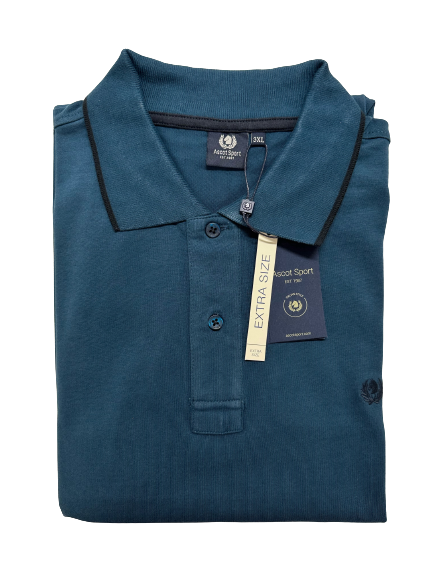 Polo Manica Lunga Caldo Cotone Taglie Forti Ascot 15681-517 Petrolio 66 - Blocco94