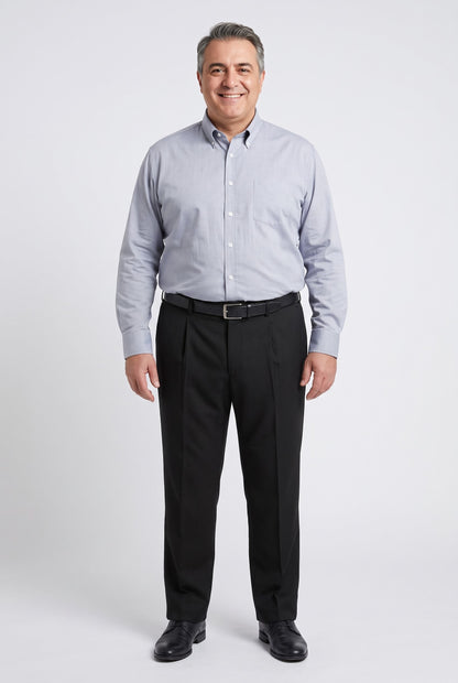 Pantalone Pura Lana Jaspè Taglie Forti Classico con Pence Nero