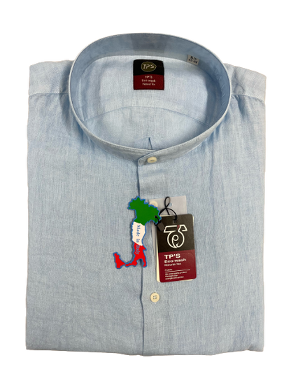 Camicia Puro Lino Slim Manica Lunga Collo Coreana Tipo's - Blocco94