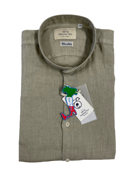 Camicia Puro Lino Slim Manica Lunga Collo Coreana Tipo's - Blocco94