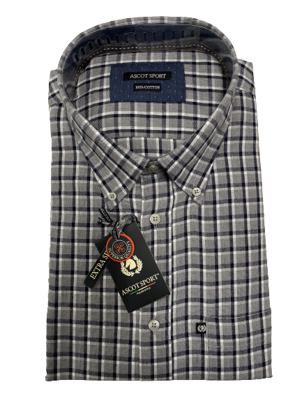 Camicia in Flanella Manica Lunga Ascot Taglie Forti Colore 41 Scacco Grigio - Blocco94