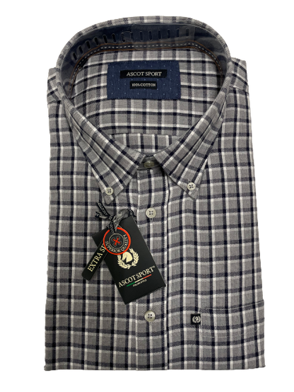 Camicia in Flanella Manica Lunga Ascot Taglie Forti Colore 41 Scacco Grigio - Blocco94