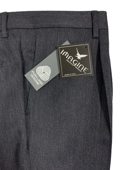 Pantalone Pura Lana Jaspè Taglie Forti Classico con Pence Grigio Scuro - Blocco94