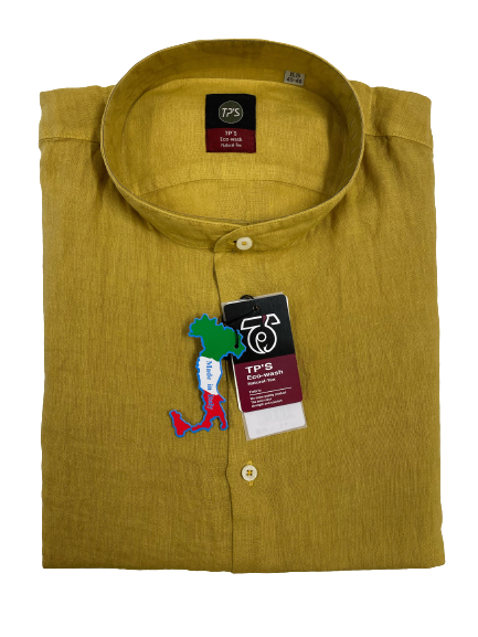 Camicia Puro Lino Slim Manica Lunga Collo Coreana Tipo's - Blocco94