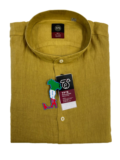 Camicia Puro Lino Slim Manica Lunga Collo Coreana Tipo's - Blocco94