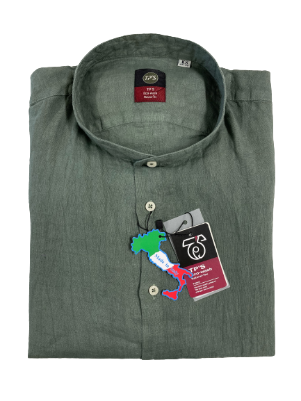 Camicia Puro Lino Slim Manica Lunga Collo Coreana Tipo's - Blocco94