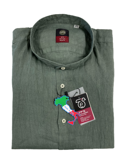 Camicia Puro Lino Slim Manica Lunga Collo Coreana Tipo's - Blocco94